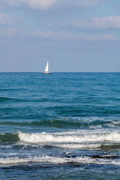 stock image Sailboats on the Mediterranean Sea near the shore of Tel Aviv, Israel