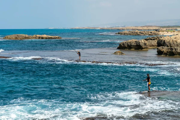 Dor Beach National Park Israel Outubro 2022 Pescadores Dor Beach — Fotografia de Stock