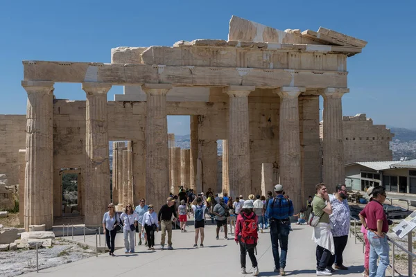 Atenas Grécia Abril 2023 Porta Entrada Cerimonial Propylaia Para Acrópole — Fotografia de Stock