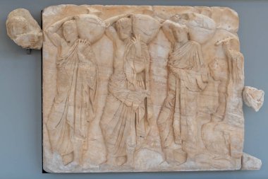 Atina, Yunanistan 25 Nisan 2023 'te Atina' daki güzel çağdaş Akropol Müzesinde Sanat Eserleri.  