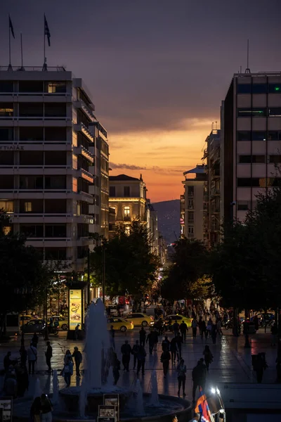 Athen Griechenland April 2023 Syntagma Platz Mit Springbrunnen Abend Athen — Stockfoto