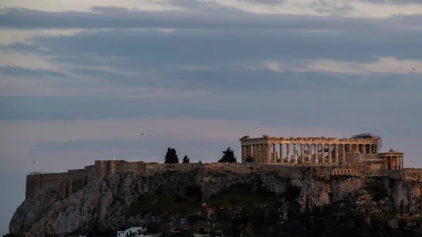 Het Uitzicht Akropolis Met Het Parthenon Athene Griekenland Avond — Stockfoto