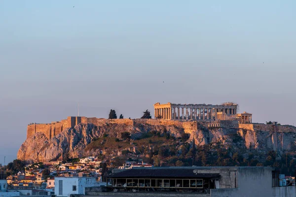Vista Dell Acropoli Con Partenone Atene Grecia Mattino — Foto Stock