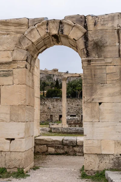 Ruiny Biblioteki Hadriana Pobliżu Placu Monastiraki Atenach Grecja — Zdjęcie stockowe