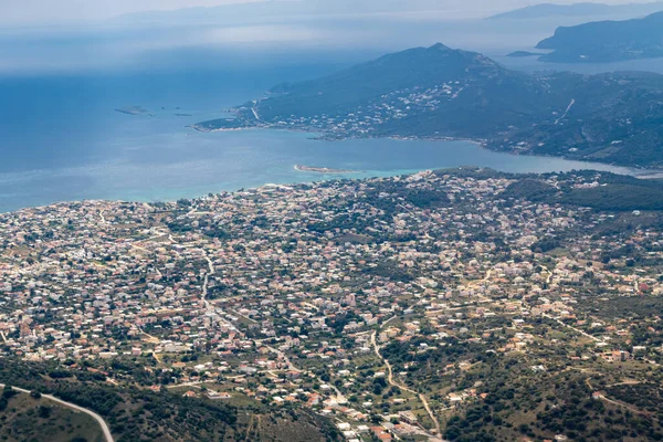 Blick Aus Dem Flugzeug Auf Athen Und Das Mittelmeer — Stockfoto