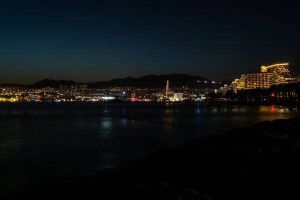 2022年9月24日 以色列 埃拉特 夜空中的埃拉特 以色列红海的灯光 — 图库照片