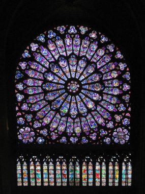 Paris , France 09-28-2009The beautiful stained glass windows in Notre Damme Cathedral In Paris, France years before the fire.