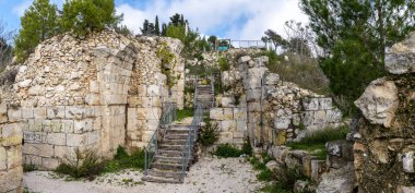 Ruins of the Citadel fortress castle at the highest spot in Safed or Tzfat in northern Israel.  clipart