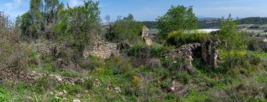 Panorama of random ancient ruins at Bar'am National Park in northern Israel near the Lebanese border.