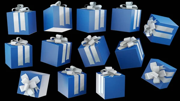 Vrolijk Nieuwjaar Vrolijk Kerstfeest 2022 Blauwe Geschenkdozen Met Zilveren Strikken — Stockfoto