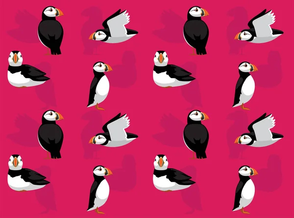 Animal Bird Atlantic Puffin Poses Cute Cartoon Character Seamless Wallpaper Background
