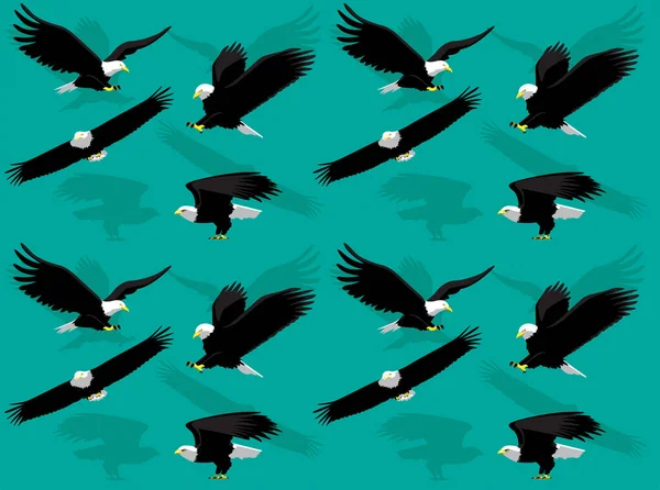 Animaux Oiseau Pygargue Tête Blanche Poses Volantes Personnage Bande Dessinée — Image vectorielle