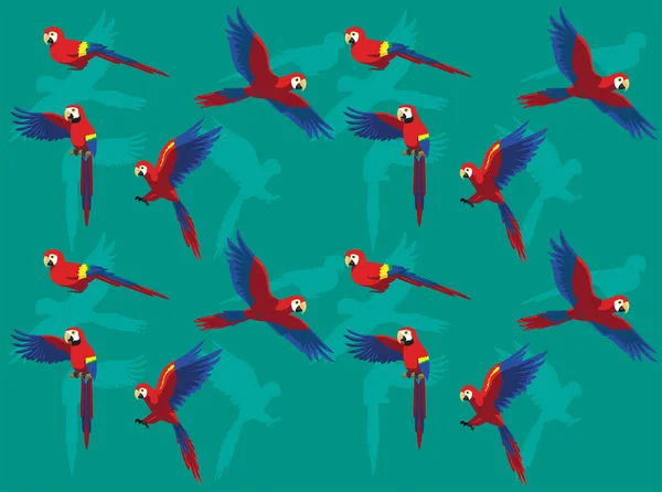 鳥のオウムのスカーレットマコーキャラクターシームレス壁紙背景 — ストックベクタ