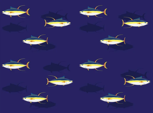 Yellowfin Tuna Swimming Cute Character Seamless Wallpaper Background — Stock Vector