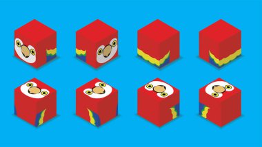 Animal Dice 3D Character Scarlet Macaw Parrot Cartoon Vector