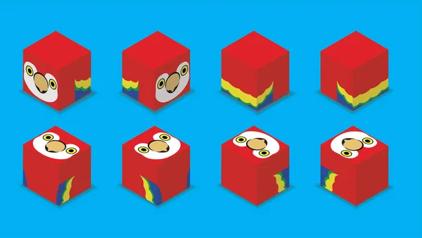 Animal Dice Character Scarlet Macaw Parrot Cartoon Vector — 스톡 벡터