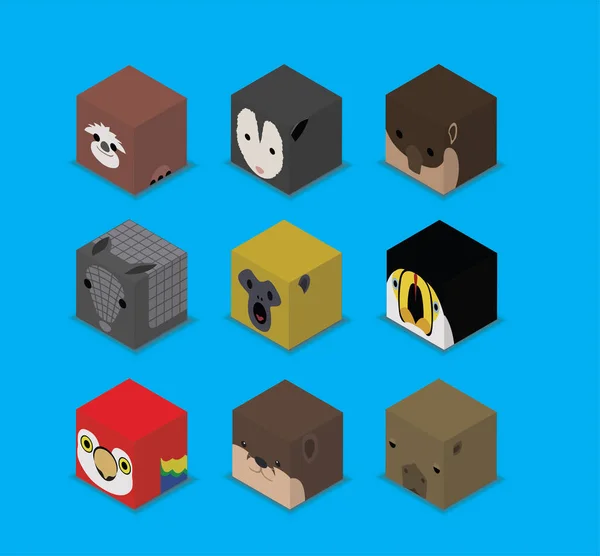 Dice Box Character Amazon Animal Set Cartoon Vector — 스톡 벡터