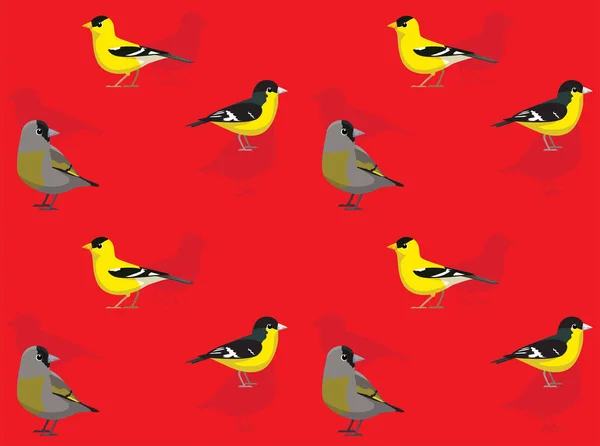 鳥アメリカのGoldfinchかわいい漫画のポーズシームレスな壁紙の背景 — ストックベクタ