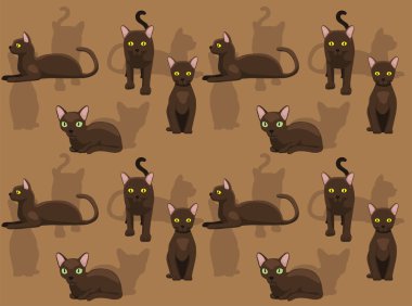 Cat Havana Brown Cute Cartoon Poses Seamless Wallpaper Background