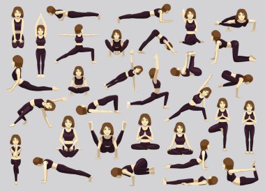 Manga Yoga Kadını Karakterleri Durdurdu Çizgi film Vektörü