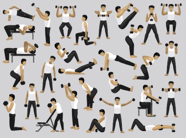 Manga Dumbbell Man Karakterleri Çizgi film Vektörüne Yerleştirdi