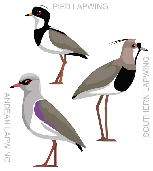 Mignon Oiseau Southern Lapwing Set Vecteur Bande Dessinée — Image vectorielle