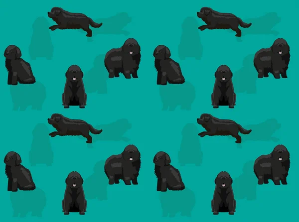 Animal Dog Cartoon Poses Újfundland Zökkenőmentes Tapéta Háttér — Stock Vector