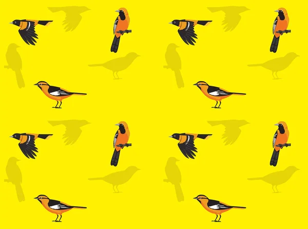 Bird New World Oriole Cartoon Poses Seamless Wallpaper Background — Stock Vector