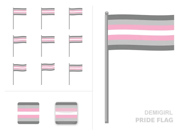 Demigirl Pride Flag Waving Animation App Icon Vector — Stockový vektor