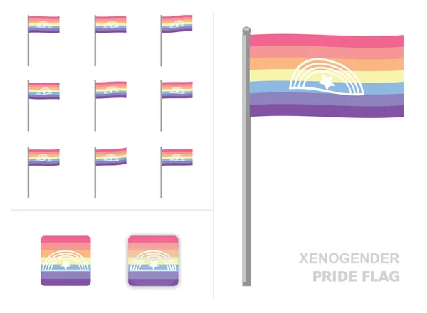 Xenogender Pride Flag Waving Animation App Icon Vector — Stockový vektor
