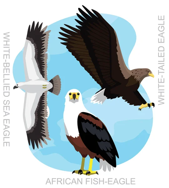 Cute Bird Fish Eagle Set Vector Dibujos Animados — Archivo Imágenes Vectoriales