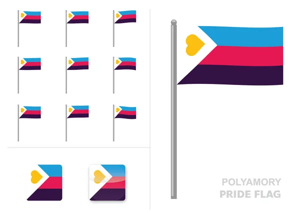 Tricolor Polyamory Pride Flag Κυματίζοντας Animation App Διάνυσμα Εικονίδιο — Διανυσματικό Αρχείο