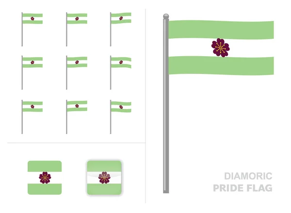 Diamoric Pride Flag Waving Animation App Ikon Vektor — Stock Vector