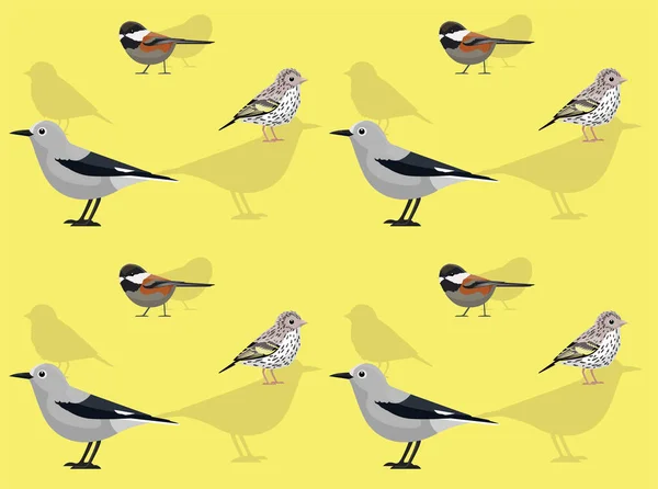 Bird Siskin Chickadee Καρυοθραύστης Χαριτωμένο Κινούμενα Σχέδια Αφίσες Seamless Ταπετσαρία — Διανυσματικό Αρχείο