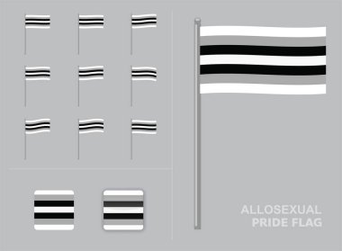 Allosexual Pride Flag Waving Animasyon Uygulaması Simge Vektörü