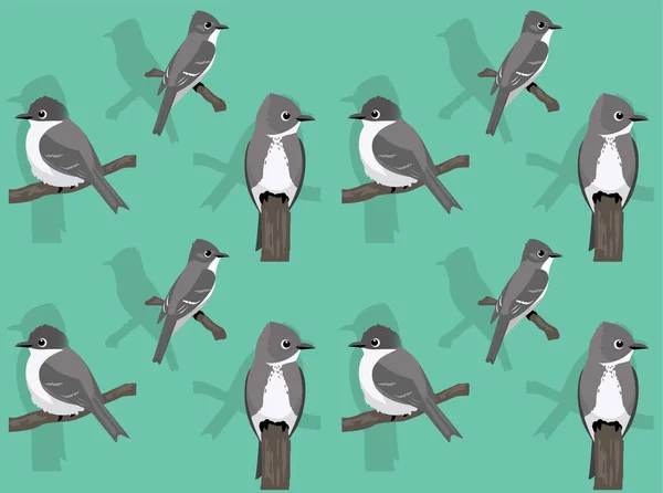 鳥のタイラントフライキャッチャーかわいい漫画のポーズシームレスな壁紙の背景 — ストックベクタ