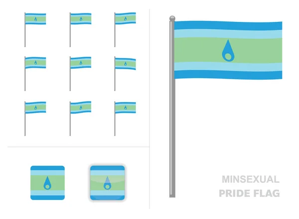 Minsexual Pride Flag Waving Animation App Icon Vector — Stockový vektor