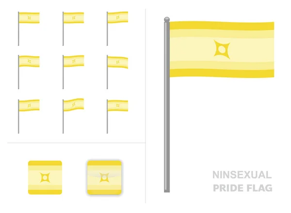 Ninsexual Pride Flag Waving Animation App Icon Vector — Stockový vektor