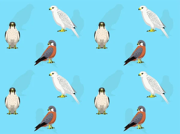 Bird Falconry Gyrfalcon Set Cute Cartoon Seamless Wallpaper Background — Stock Vector