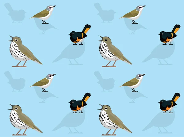 Ptak Piekarnik Redstart Cute Cartoon Bezszwowy Tapety Tle — Wektor stockowy