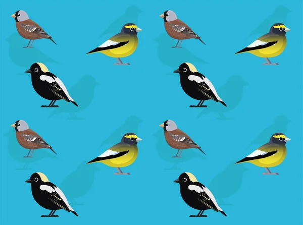 Ptak Bobolink Grosbeak Rosy Finch Cute Cartoon Bezszwowe Tapety Tło — Wektor stockowy