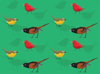Kuş Oriole Tanager Sohbeti Sevimli Çizgi Film Kusursuz Duvar Kağıdı Arkaplanı