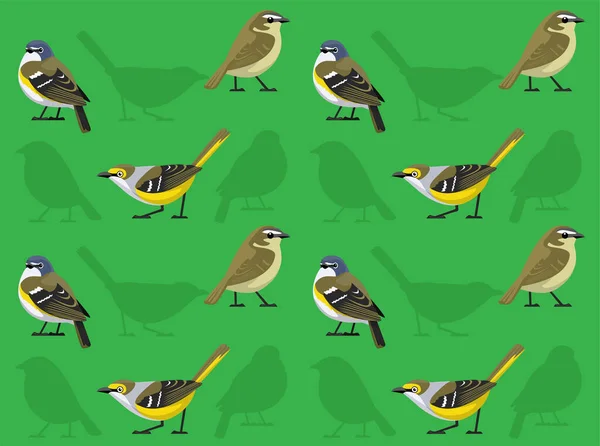 Bird Vireo Cute Cartoon Seamless Wallpaper Background — Stock Vector