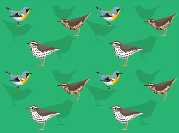 Bird Waterthrush Cute Cartoon Seamless Wallpaper Background — Stock Vector