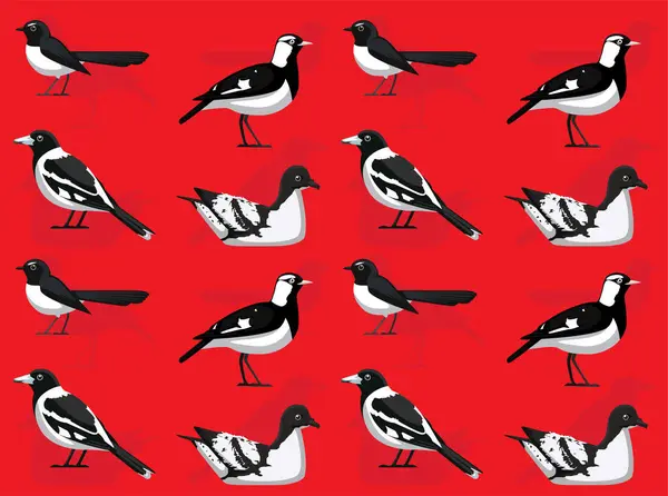 stock vector Bird Wagtail Magpie Lark Petrel Black and White Cute Seamless Wallpaper Background