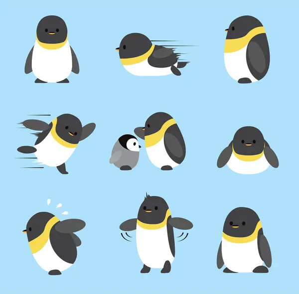 Emperor Penguin Cute Set Cartoon Character Vector — Stock Vector