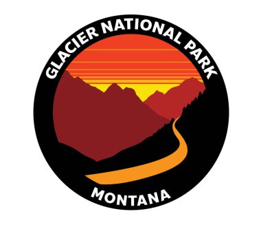 Buzul Ulusal Parkı Montana Vektör Logosu Sunset Güneş Yoluna Gidiyor
