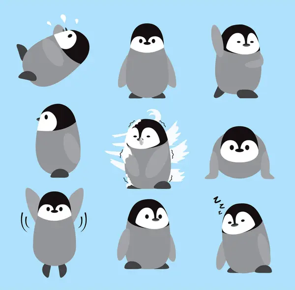 Emperor Penguin Chick Cute Set Cartoon Character Vector — Stock Vector