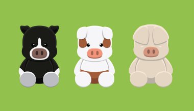 Oyuncak Domuz Berkshire Hereford Landrace Hayvan Çiftliği Şirin Çizgi Film Vektörü İllüstrasyonu