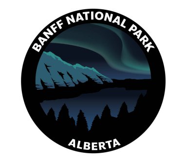 Banff Ulusal Parkı Alberta Kuzey Işıkları Aurora Borealis Vektör Logosu